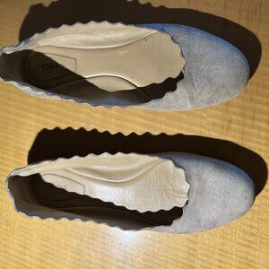 Chloe Lauren Taupe Ballerina Ballet Flats Size 37 Suede Leather Scalloped Trim